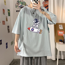 YT26158-P30亚麻短袖t恤男大码五分袖男宽松七分袖海报风，男装T恤，电商A040