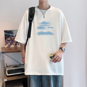 T8017 P35 酒店风 冰丝重磅280克云朵印花夏季高品质短袖t恤图片