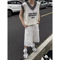 气质原宿简约百搭新款流行文艺ins时尚慵懒无品牌白色七分裤潮流，男装牛仔裤，星座506A