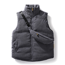 冬季灯芯绒棉马甲男日系复古加厚立领棉服情侣外套配挎包8516-P70，男装棉衣，电商B306