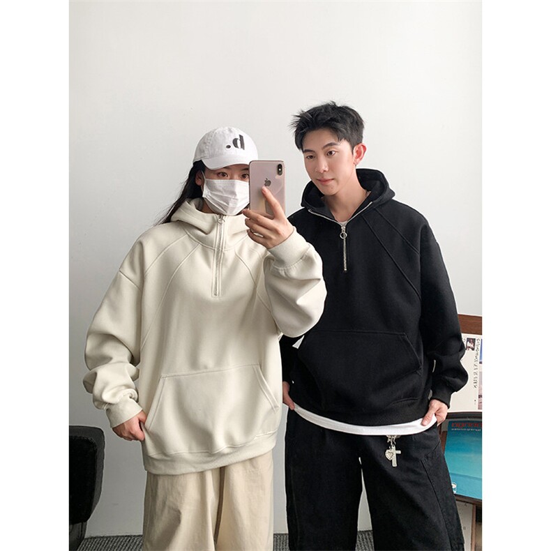重磅全棉无帽绳450克拉链连帽卫衣硬挺短宽套头外套男 RH5337-P53图片