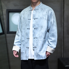 风大码男士夹克加厚麂皮绒竹叶烫金撞色外套JK1818-P110控168，男装夹克，电商A021