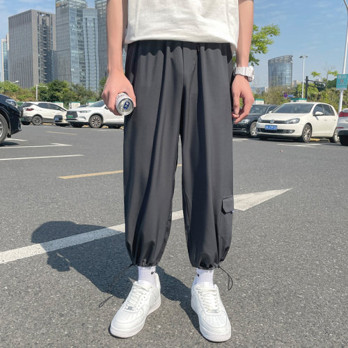 @夏季冰丝裤男士薄款清爽休闲裤宽松直筒简约百搭九分裤K2051P35图片