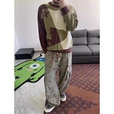 【有货】咖啡色迷彩休闲裤做旧废土风直筒阔腿工装KZ7685特P62，男装休闲裤，星座908-1