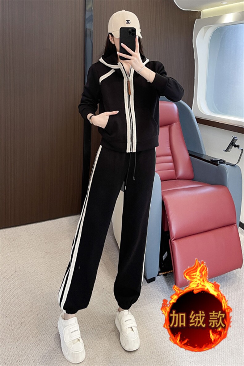 时尚减龄拼接卫衣外套阔腿裤套装女秋冬新款休闲显瘦两件套,女装套装/套裙,江南