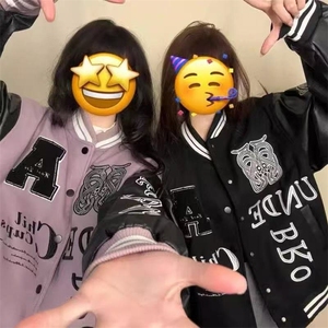 1506-1/GAA010/P64美式复古字母刺绣拼色棒球服图片