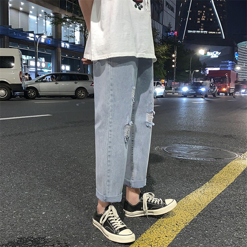 破洞牛仔裤！男女直筒乞丐裤NB03P40,男装牛仔裤,电商D325