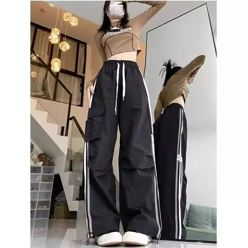 复合小牛津休闲裤宽松版黑色军绿设计感条纹休闲长裤MK350P40,男装休闲裤,星座1013-5