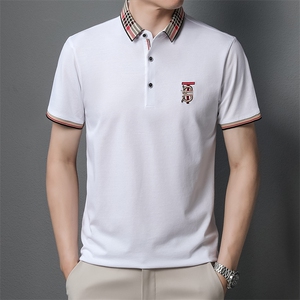 短袖Polo衫男翻领纯色刺绣上衣夏季中年男士商务休闲半袖T恤衫图片
