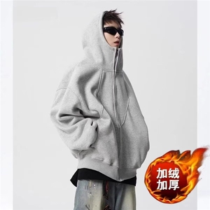 美式解构连帽外套秋冬季潮设计感拼接卫衣高街加绒帽衫WY1019 P57图片