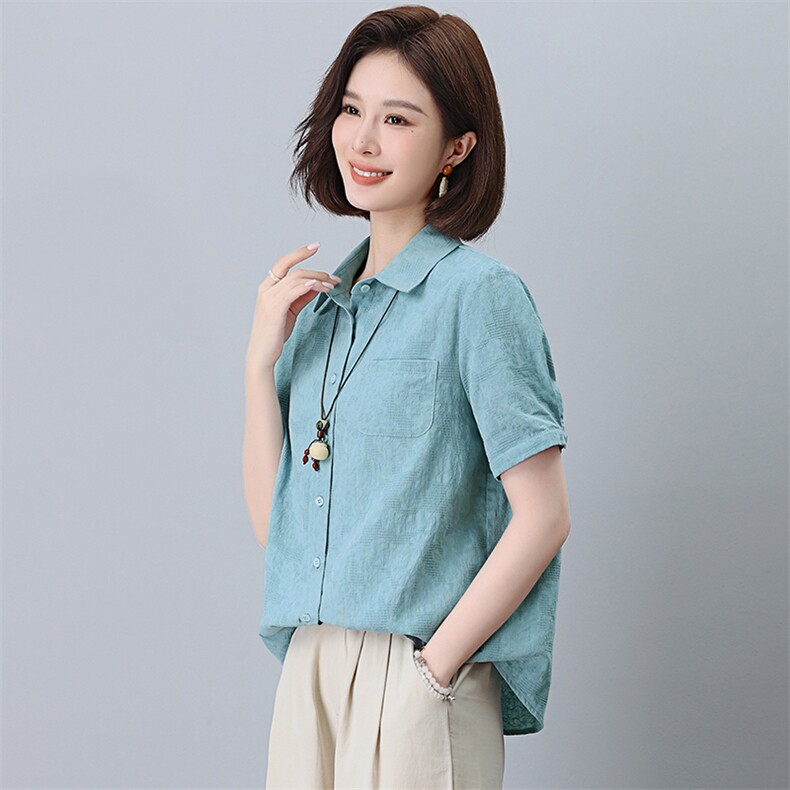 纯棉衬衫女2025夏季新款中老年妈妈大码宽松休闲全棉外穿长袖上衣,女装衬衫,曼沙奕珂