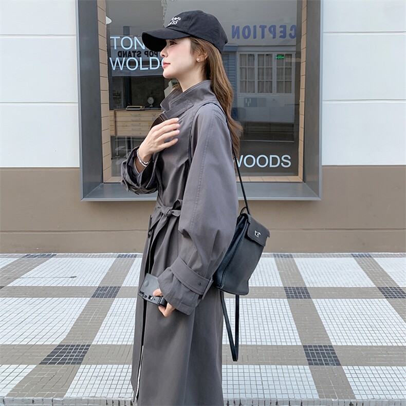 灰色中长款风衣外套女2025春季新款韩系高级感今年流行超好看大衣,女装风衣,2C016