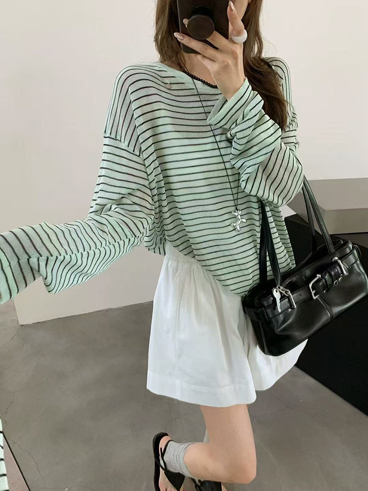 新款套头防晒长袖衫时尚百搭圆领,女装衬衫,锦弘羊绒