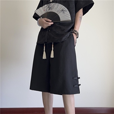抖音品质新中式夏季排扣开叉设计宽松短裤B315-K24082-特p25控48，男装休闲裤，电商B315