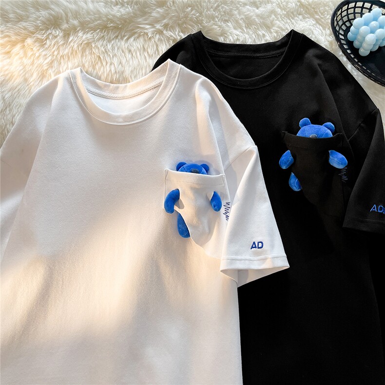 1中性风短袖T恤女情侣大码M-5XL网红小熊短袖T恤男DT7745P55控68，男装T恤，星座226-2