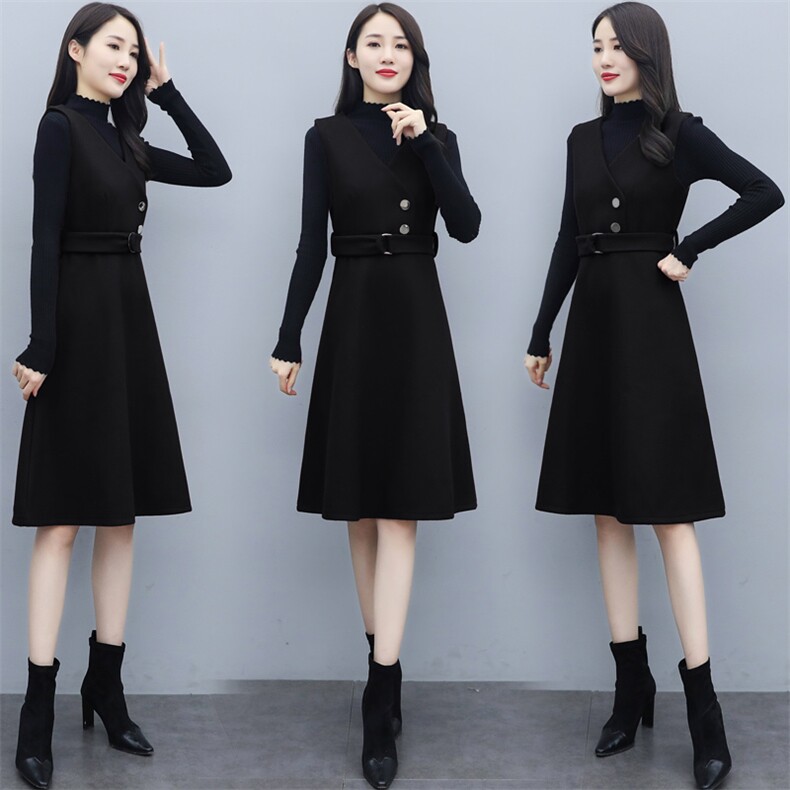 2021春秋款款小香风个性减龄连衣裙长袖纯色雅显瘦两件套,女装套装/套裙,瑶迪依秀