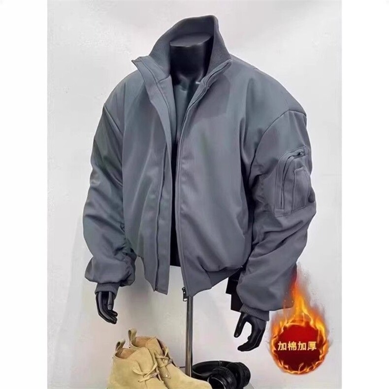 黑色廓形短款立领棉服男秋冬美式复古高级感bomber飞行员工装夹克,男装夹克,星座715-4