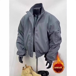 黑色廓形短款立领棉服男秋冬美式复古高级感bomber飞行员工装夹克