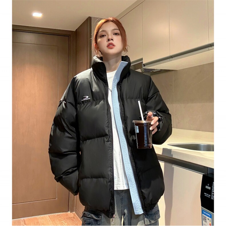 中性风冬装 PU软皮美式撞色棉服logo棉衣休闲外套男女 G1102 P128图片