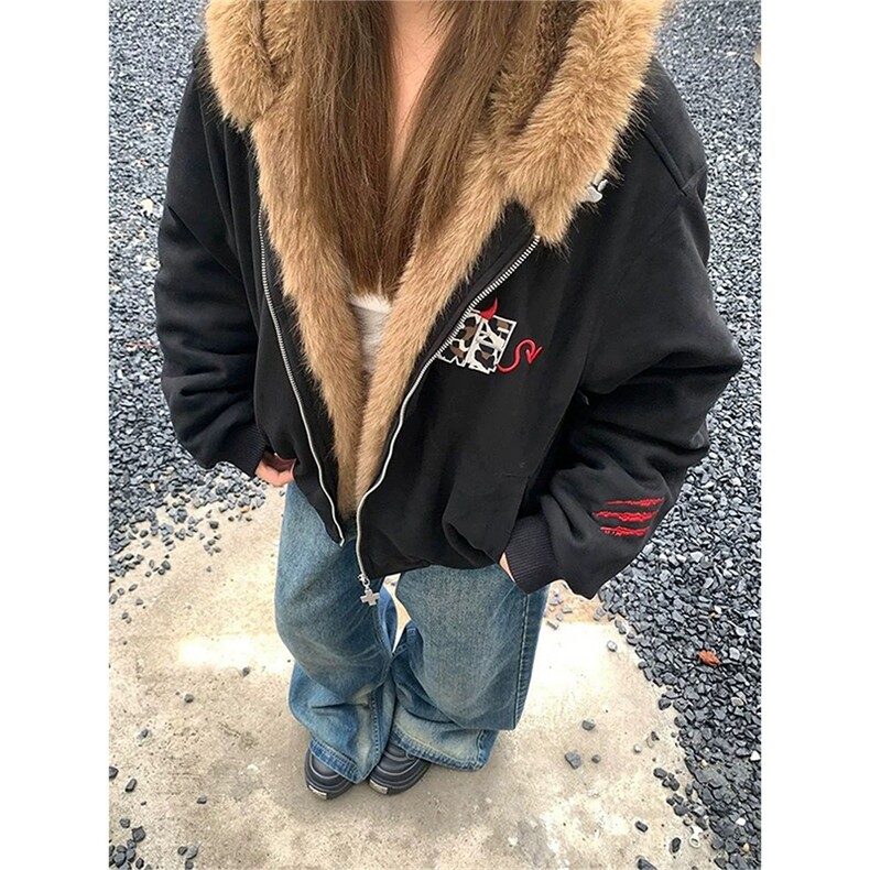 网图有货 小恶魔豹纹麂皮毛领座山雕夹棉棉服外套男女 A1131-P110图片