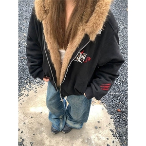 网图有货 小恶魔豹纹麂皮毛领座山雕夹棉棉服外套男女 A1131-P110图片