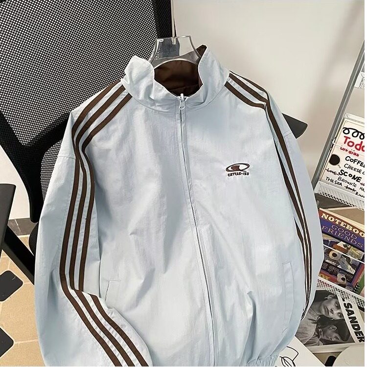 美式潮牌三条杠夹克秋冬季宽松复古两面穿情侣外套W9323/P70,男装夹克,星座506B