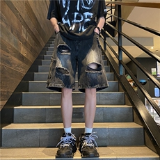 美式高街夏季新款水洗磨毛破洞水洗牛仔短裤B315-K24096-p45控68，男装牛仔裤，电商B315
