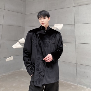 早春新款金丝绒外套新藏式反文化中山装西服男女A345-230-P120图片