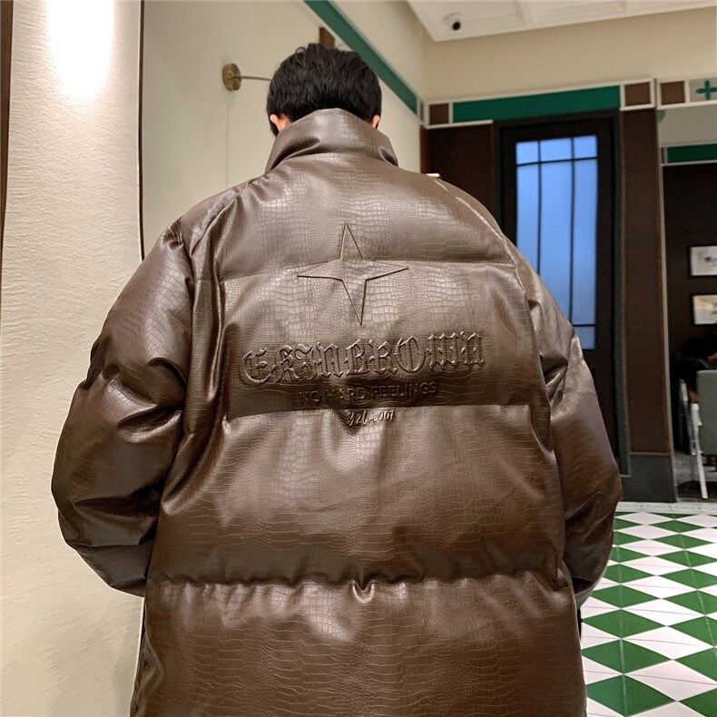 港风鳄鱼纹可拆卸四芒星胸针设计潮流休闲棉衣男MY77733P128控168,男装棉衣,星座227-7