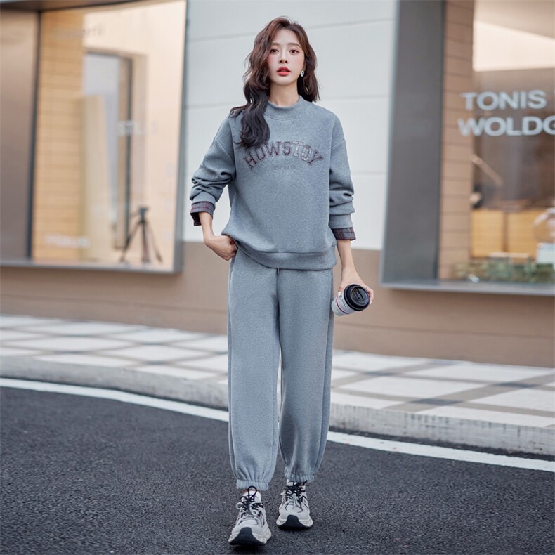 加厚空气棉套装女2025年新款亮片宽松休闲卫衣宽松直筒卫裤两件套,女装卫衣/绒衫,梦懿尔