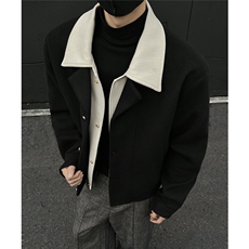 小金扣毛呢假两件外套欧贝绒设计感翻领上衣976P118，女装短外套，电商A458A