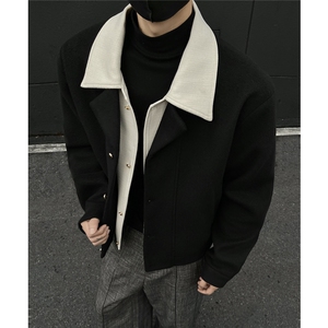 小金扣毛呢假两件外套 欧贝绒设计感翻领上衣976 P118图片