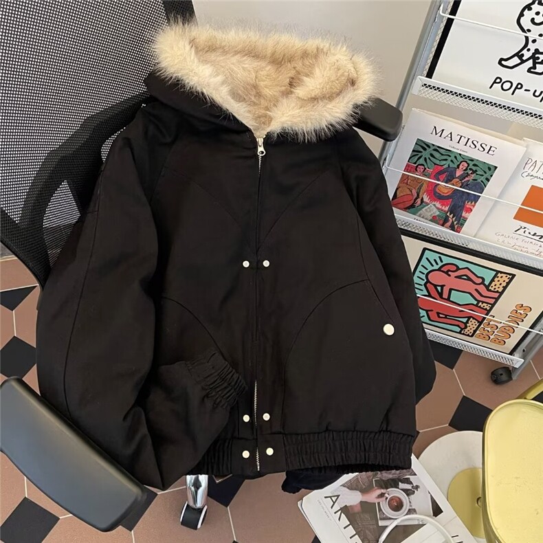 冬季新款毛领连帽棉服外套男女美式复古保暖小众设计感棉衣潮,男装棉衣,星座1013