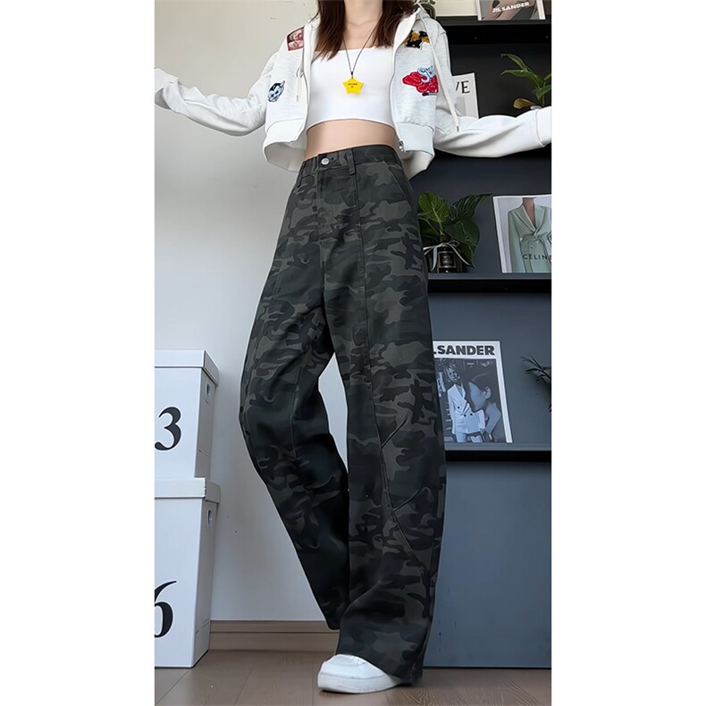 秋季新款美式复古迷彩裤男宽松休闲百搭高级感长裤NK8679-特价88,男装牛仔裤,电商A007