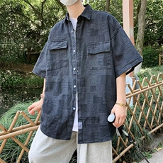 短袖牛仔衬衫男夏季美式潮牌痞帅宽松慵懒风情侣外套CS02209-P48，男装衬衫，星座308B-1
