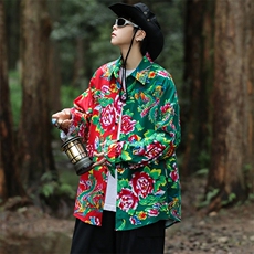 鸳鸯东北大花衬衫男长袖春秋季中国风国潮设计感伴郎服兄弟装衬衣，男装衬衫，星座115A(原星座507）