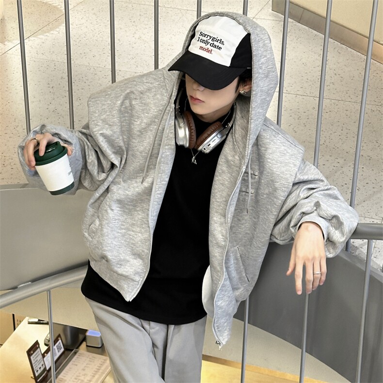（自家图）垫肩连帽卫衣男女情侣短款廓形拉链开衫外套9005-P63,女装短外套,星座910-5