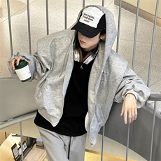 （自家图）垫肩连帽卫衣男女情侣短款廓形拉链开衫外套9005-P63，女装短外套，星座910-5