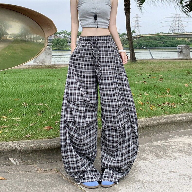 黑白格子休闲弯刀裤男女2026新款夏季薄款宽松阔腿慵懒YD9030-P65,男装休闲裤,星座509