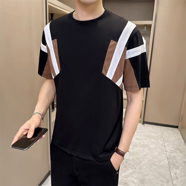 2024夏季新款创意拼接宽松圆领短袖T恤男2309-p68控98,男装T恤,电商D303