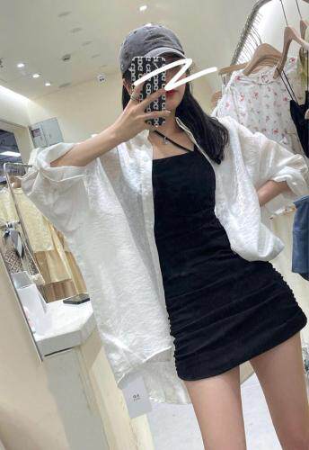 现货超薄防嗮格子衬衫/泡泡袖肌理小衫/打揽压皱背心裙，女装衬衫，东町