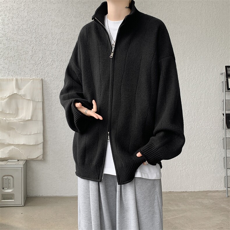 M-8XL春款纯色开衫毛衣宽松外套加肥加大码双拉链针织衫MY1503P78，男装针织衫/毛衣，电商B238