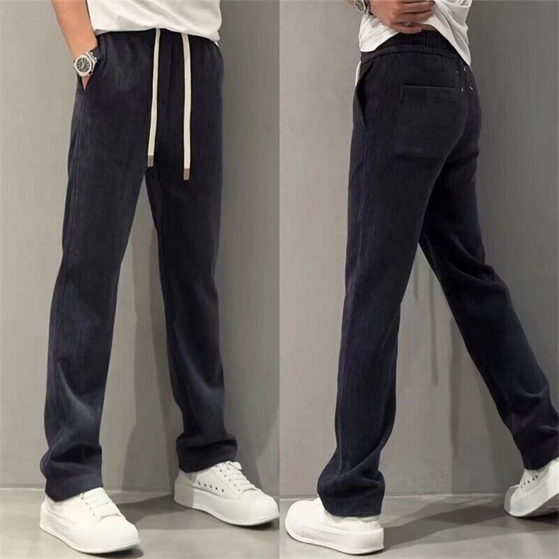 纯色高街休闲裤男士2025春秋季条绒阔腿裤百搭潮流直筒裤子，男装休闲裤，星座506A