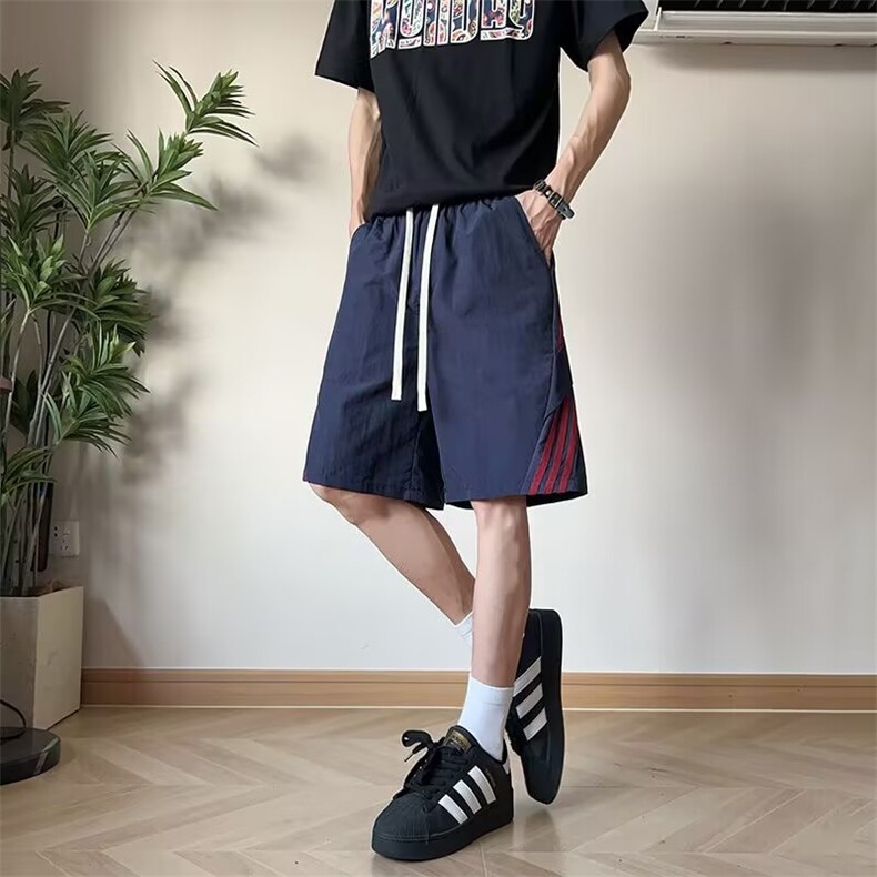 夏季新款美式短裤男潮牌设计感宽松大码运动休闲五分裤子特P25,男装牛仔裤,四季星座505