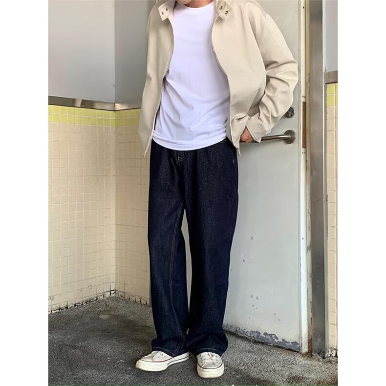 美式复古高街宽松直筒牛仔裤男春夏季原色阔腿垂感休闲长裤子,男装牛仔裤,星座506A