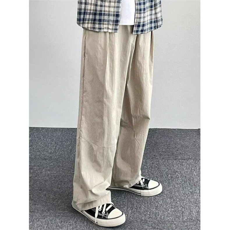 夏季日系复古纯色伞兵裤阔腿宽松百搭直筒休闲裤冰丝裤KG34,男装休闲裤,星座1116A（原606A-3）
