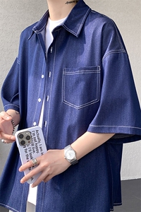 8XL-M 冰丝牛仔短袖衬衫男款夏季薄款宽松慵懒衬衣外套DC28006P60图片