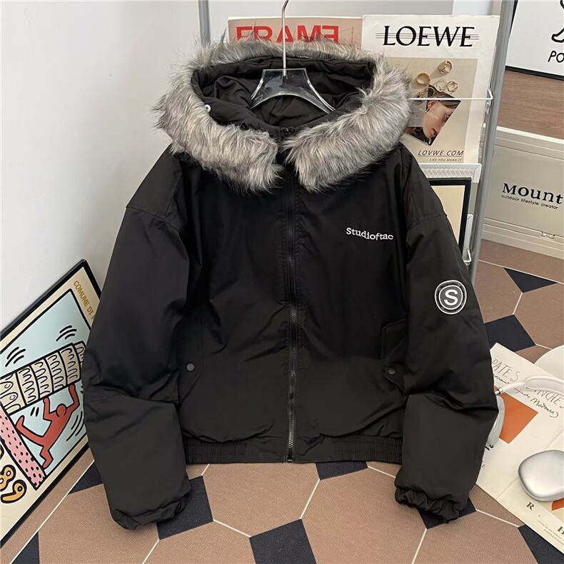 加绒加厚冬款男女连帽棉衣座山雕毛领保暖刺绣棉袄外套MY560P90,男装棉衣,星座1013-1