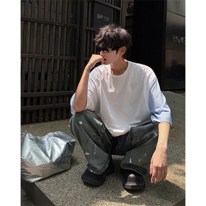 夏季原创不对称设计拼接条纹剪裁潮牌时尚简约短袖T恤短袖 P38图片