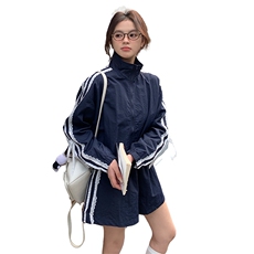 miu系蕾丝拼接三道杠运动套装女2025春季新款韩系学院风ootd穿搭，女装套装/套裙，2C057